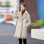 Lamba seemisnahast karusnahast k&otilde;ik-&uuml;hes mantel naistele talvine keskmise pikkusega pluss sametine paksendatud kasukas M beež