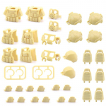 MOC Military 46 tk minifiguuride soomustarvikute pakett, mis &uuml;hildub juhtiva kaubam&auml;rgi armee s&otilde;duri ehitusplokkidega, klotsidega, m&auml;nguasjadega lastele kollane