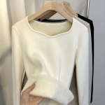 S&uuml;gis- ja talvine k&otilde;ik-&uuml;hes soe sametine ruudukujuline kaelus naiste aluspesu, paksendatud soe ja pehme alaosa kampsun Slim Fit top S valge