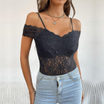 Suvine naiste pitsist kombinesoon Spice Girl Style varrukateta pitsist p&auml;itsetega kombinesoon S must