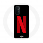Oppo A74 5G Netflixi logo &uuml;mbris punasel mustal taustal