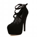 Kingad Naine Pumbad Ristiseotud pahkluu rihm Pulmapeo kingad Platvorm Kleit Naiste kingad K&otilde;rged kontsad Seemisnahast naiste kingad Suures suuruses 35 must