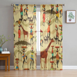 &Otilde;mblusteta tekstuur Aafrika naiste &scaron;ifoonist l&auml;bipaistvad kardinad elutoa kaunistamiseks, akende h&auml;&auml;lestamiseks t&uuml;llkardin 135W x 114H(cm)