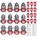 Laste M&auml;nguasjad Keskaegne S&otilde;jav&auml;elane Ehitusklotsid Loss R&uuml;&uuml;telkond Lahinguv&auml;li Relv Kilp S&otilde;jaratsu Koomiksikujud Klotsid