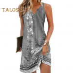 Naiste suvekleit V kaelus &otilde;lgadeta Varrukateta Retro lilledega tr&uuml;kitud lahtine joon Pehme hingav OL naissoost l&uuml;hike kleit puhkusereisile ranna mini M valge