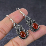 Natural Carnelian Gemstone Handmade 925 Sterling Silver Jewelry Earring 2 c1w65