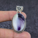 Natural Sage Amethyst Gemstone Handmade 925 Sterling Silver Pendant 2.05 c6e33