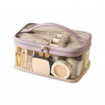 L&auml;bipaistev k&auml;epidemega kosmeetikakott, suure mahutavusega veekindel kahekihiline meigikott tualett-tarvete lukuga kott lilla