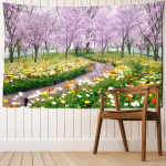 Kuuvalgust &ouml;ine vaade lille ja linnu maal gobel&auml;&auml;n seinakaunistus boheemlaslik virsiku&otilde;ite esteetika tuba kodu dekoor 95x70cm