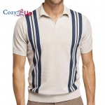 Cozy Up Meeste kootud polos&auml;rgid L&uuml;hikeste varrukatega Vintage Stripe meeste golfis&auml;rgid M beež