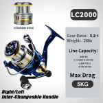 Uus 5.2:1 &uuml;lekandearvuga p&ouml;&ouml;rlev p&uuml;&uuml;girull Maksimaalne takistus 6 kg 5+1BB &uuml;likerge p&uuml;&uuml;girull alumiiniumpooliga Barracuda Pesca jaoks 2000 Series