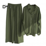 2 tk/komplekt Naiste suures suuruses s&auml;rgip&uuml;kste komplekt, &uuml;hev&auml;rviline pikkade varrukatega revkrae pluus k&otilde;rge v&ouml;&ouml;kohaga, laiad p&uuml;ksid, vabaaja riietus M oranž