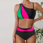 Naiste ujumisriided Tankini 2-osaline ujumistrikoo punane roheline kumera mustriga prinditud supluskost&uuml;&uuml;mid S must