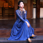 Johnature Naine Kevadmood vabaaja Hiina stiilis tikandid Kauboi A-joonega kleit Vintage stiilis varrukateta kleit M