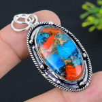 Spiny Oyster Gemstone Handmade 925 Sterling Silver Jewelry Pendant 2.25 z4l85