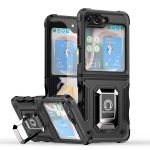 Armor Tugev Defender &uuml;mbris Samsung Galaxy Z Flip 6 5 4 3 jaoks P&otilde;rutuskindel kate Metallr&otilde;ngas Magnetiline alus T&auml;ielikult kaitsev kate For Galaxy Z Flip 5 must