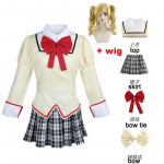 Mami Cosplay kleidikomplektid Anime Puella Magi Madoka Magica Cosplay kost&uuml;&uuml;m Sokk Kollane parukas naise peokomplekt XXL