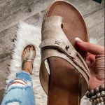 mood 2024 Sandalias de mujer Sandalias cuero con punta de anillo C&oacute;modos zapatos planos de suela gruesa para mujer 39