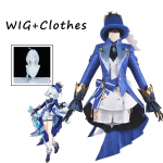 Focalors Cosplay Furina Kost&uuml;&uuml;m Igap&auml;evased mustad riided Karnevali vormiriietus Parukas Halloweeni pidu Rollim&auml;ng Maskeraadim&auml;ng Veejumal L-(Suit+Wig+Hat)