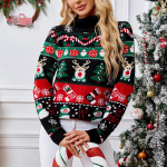 Naiste mood punane j&otilde;uluvana pikkade varrukatega &uuml;mara kaelusega j&otilde;ulukampsun M must