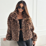 Talvise s&uuml;gise naiste Leopardimustriga Palus l&uuml;hike jope pikkade varrukatega Elegantne Paks Velvet Pluss Suurus Soojad mantlid Naiste Mood T&auml;nava lahtised mantlid 25000 S