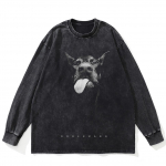 T&auml;navar&otilde;ivad Dobermann Graphic Washed Must T-s&auml;rk Puuvillane Unisex Plus Size pikkade varrukatega T-s&auml;rk S must