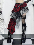 AltGoth Harajuku Grunge gooti seelik Naiste t&auml;navar&otilde;ivad Punk Tume ruuduline lapiline ebaregulaarne seelik Y2k E-t&uuml;druku Emo alternatiivseelik S punane