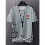 Suvine uus meeste vabaaja lihtne l&uuml;hikeste varrukatega T-s&auml;rk pol&uuml;esterkiust mugav hingav iidses stiilis tr&uuml;kitud l&uuml;hikeste varrukatega L