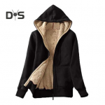 Naiste talvine kapuutsiga pusa taskutega, paks fliisvooder, kapuutsiga, &uuml;hev&auml;rviline, pikkade varrukatega, n&ouml;&ouml;riga, elastsete mansettide ja &auml;&auml;rega, lukuga mantel XXL must