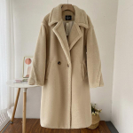 2024. aasta talvepikk kunstkarusnahast mantel Naiste talve lambakarusnahk Palus mantel Naiste bleiser krae rev Kohev jakk Moodne mantel Elegantne &uuml;ler&otilde;ivad M aprikoosi