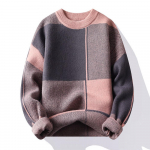 Kampsunid Meestele 2024 Talv Korea Stiilis Meeste Soe Kampsun Meeste Mood Kampsunid Ruudulised Mustrid Meeste Villased Pulloverid Meeste M-4XL 3XL roosa