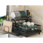 Kaasaegne kahekorruseline metallist n&otilde;uderesti kanalisatsioon, k&ouml;&ouml;gis olev t&ouml;&ouml;laud koos &auml;ravoolulauaga B must