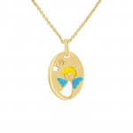 Pendentif - L&Eacute;A & ARTHUR - ANGE BLEU - Or Jaune 375 - &Eacute;mail Bleu - Bijou Enfant