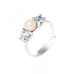 PERLINEA - Bague V&eacute;ritable Perle de Culture d'Eau Douce Bouton 5-6 mm Rose Naturel - Taille R&eacute;glable - Argent 925 - Bijou Femme