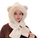 Naiste Talvine Integreeritud M&uuml;ts ja Sall Paks Fliis Soe Multifilm Rebasek&otilde;rvadega Dekor Tuulekindel T&auml;ielik Kaitse V&auml;ljas Reisimine K&uuml;lm Ilm Lumelauas&otilde;it valge