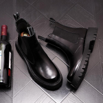 Mood Korea disainer meeste mood platvormsaapad must valge ehtsast nahast kingad trendikas n&auml;gus chelsea saabas kauboi l&uuml;hikesed saapad mees 235 must