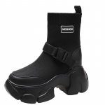 Moodne Trend Platvorm Naiste Kingad Keskmise Kontsaga Kootud Pahkluuga Chelsea Saapad 2024 Talvine Uus Mood Kleidi Kudum Gooti Disainer Naiste Saapad 34 must