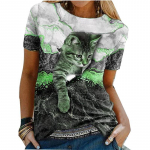 Naiste T-s&auml;rk Cat Graphic Print &Uuml;markaelusega Tops Puuvillane Basic Top Valge Must XS must