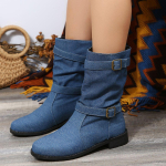 Moodsad naiste poolk&otilde;rged saapad, elegantsed madala kontsaga Cowgirl Blue Denim Naiste jalan&otilde;ud s&auml;&auml;re keskele Cowboy veekindel trend 2024 Hot Goth Pu 36