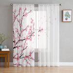Roosad &Otilde;ied Kirsi&otilde;ied Valged &Otilde;hulised Kardinad Elutoa Kaunistuseks Aknakardin K&ouml;&ouml;gi T&uuml;ll Voile Organza Draperiid W135 x H115cm x1&Rod Pocket