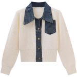 Korea stiilis disainiga avar sviiter naiste s&uuml;gisene teksariidest lapiga kootud top jakk XL valge