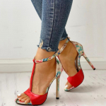 Naiste sandaalid T-rihmaga K&otilde;rged kontsad Sandaalid Chaussures Femme Seksikad Stripper Kingad Naiste kontsad 2024 Uued Peep Toe Suvekingad naistele 36 punane