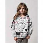 Uus jumalik kassipoegade mustriga muster, t&uuml;drukute kapuuts, pullover, pikkade varrukatega, trendikas ja armas kapuutsiga kampsun, topid Lasteriided, kingitused S