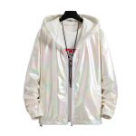 Unisex l&auml;ikiv jakk Laser kapuutsiga mantel sillerdav holograafiline Harajuku p&auml;ikesekaitse topp plusssuuruses 7XL valge