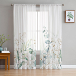 Rohelise lehe eukal&uuml;pti taim t&uuml;ll Voile kardinad magamistoa aknakardinad elutuppa L&auml;bipaistvad kardinad rulood organza kardinad 1 PCS W200XH250cm&Rod Pocket