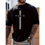 PARISi tr&uuml;kisega meeste graafilise disainiga &uuml;mara kaelusega aktiivne T-s&auml;rk, vabaaja mugavad suvepluusid, meeste r&otilde;ivad igap&auml;evaseks kandmiseks S