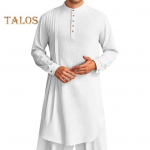 Meeste puuvillane linane Kaftan pikkade varrukatega O-kaelusega hommikumantel &uuml;hev&auml;rviline n&ouml;&ouml;pidega krae Thobe hingav araabia r&otilde;ivas palvetamiseks vabaajar&otilde;ivasteks M