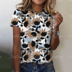 2024 Uus Naiste T-s&auml;rk Top 3D Lilleprindiga Pullover Daamidele Suvine O-kaelusega Vabaaja L&uuml;hikeste Varrukatega Tees Naiselik Vaba R&otilde;ivas S