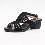 Suvised Rhinestone Avatud Varbaga Rihmadega Rooma Sandaalid Kingad Naine 2024 Retro Ruudukujulised Madalad Kontsad Naiste Pahkluu Pandlaga Sandalias De Mujer 35 must