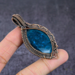Blue Amber Gemstone Handmade Copper Wire Wrap Gift Jewelry Pendant 2.76 w0u97